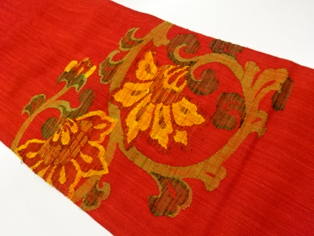 JAPANESE NAGOYA OBI / MAWATA TSUMUGI / WOVEN FLOWER ARABESQUE